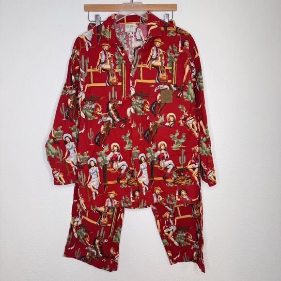 Original Cowboy Women Pajama Set Size Small Red Vintage Cowgirls Western Cotton